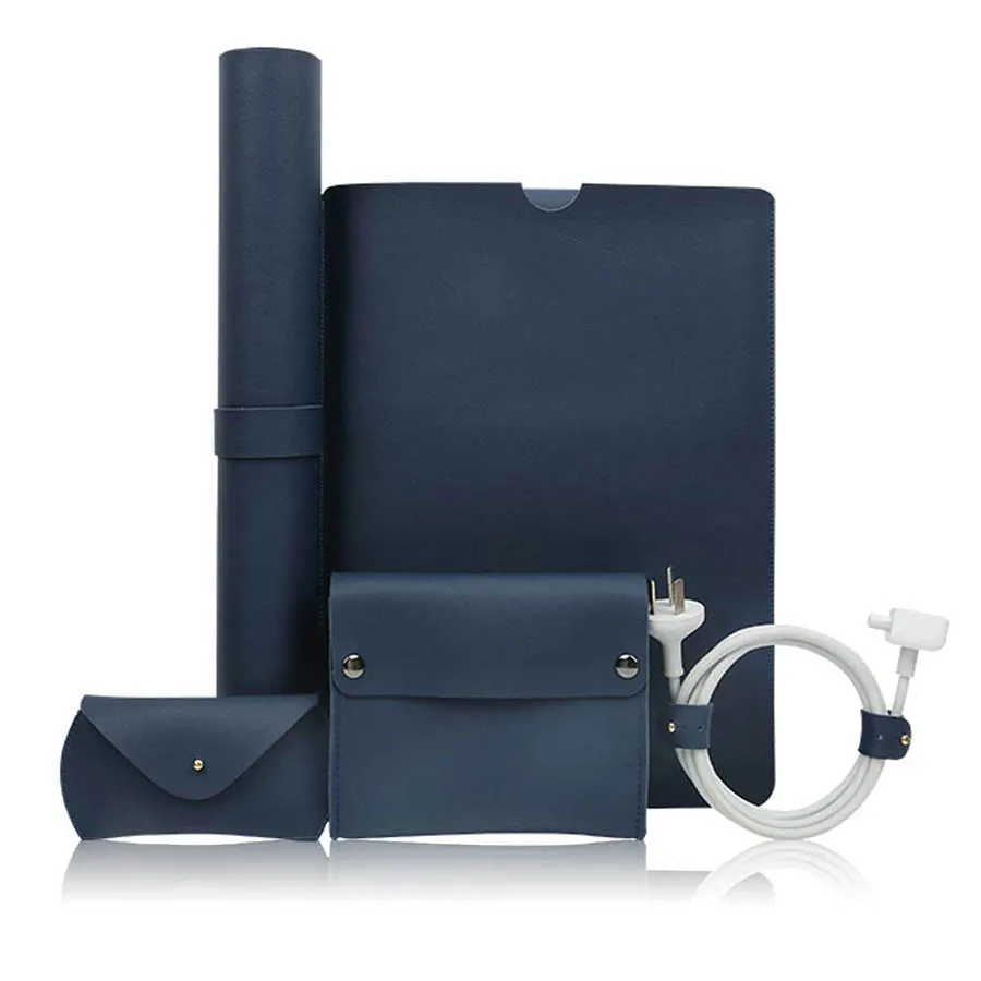 Чехол для ноутбука 5 в 1, сумка для Macbook Air Pro retina 11 13 15 дюймов, чехол для ноутбука, Настольный коврик для мыши, зарядное устройство, сумка для хранения - Цвет: Blue