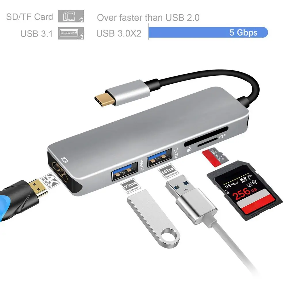 Адаптер usb type C к USB, 3,1 USB C(Thunderbolt 3) к 3 хаб с интерфейсом расширения type-c для MacBook/Chromebook Pixe