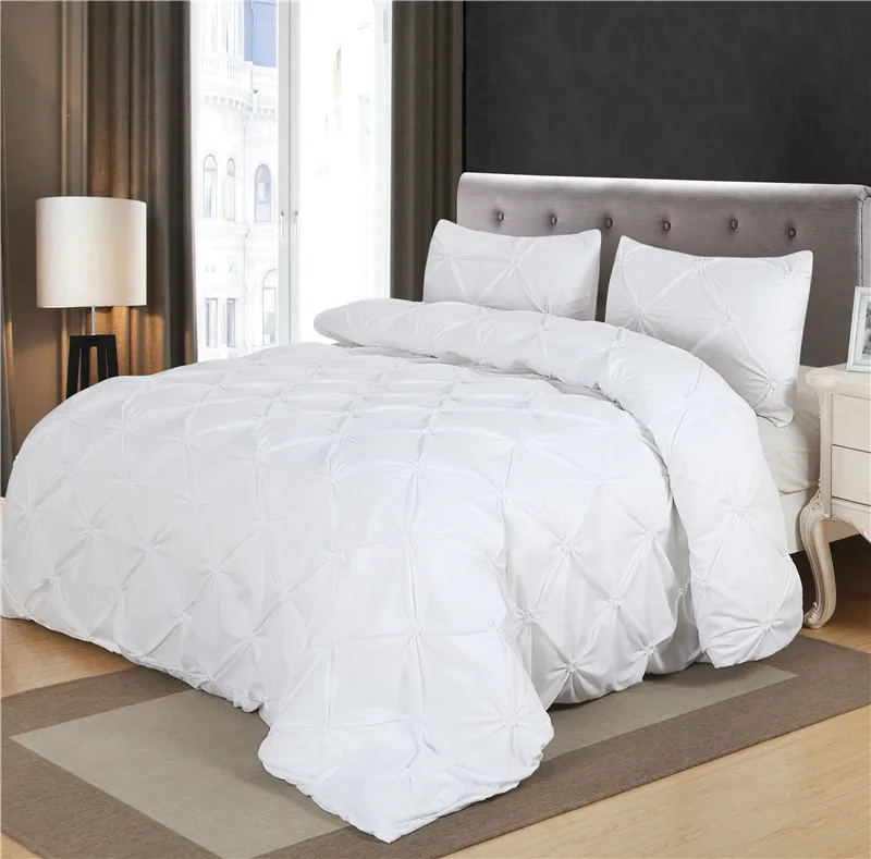 Luxury Duvet Cover Set White Black Pinch Pleat 2 3pcs Twin Queen