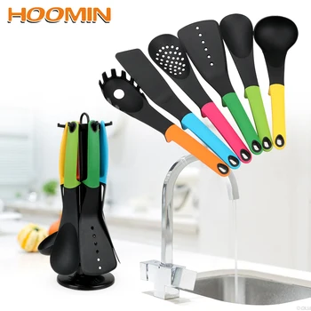 

HOOMIN 6 Pcs/set Nylon Cooking Utensils Flat Spatula Soup Colander Non-stick Cooking Tools Kitchen Gadgets Accessories