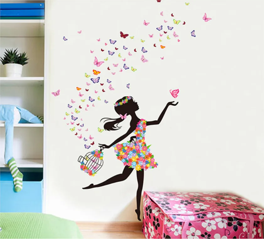 

Flower Fairy Dance Girl More a Living Room Bedroom Background Wall Romantic Warm Flowers Wizard Glass Decoration Wall Sticker