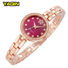 Calidad de la Marca de Lujo de Las Mujeres Relojes de Moda de Aleación De Pulsera Reloj de Señora Impermeable Rhinestone Reloj de Pulsera de Cuarzo Rosa de Oro
