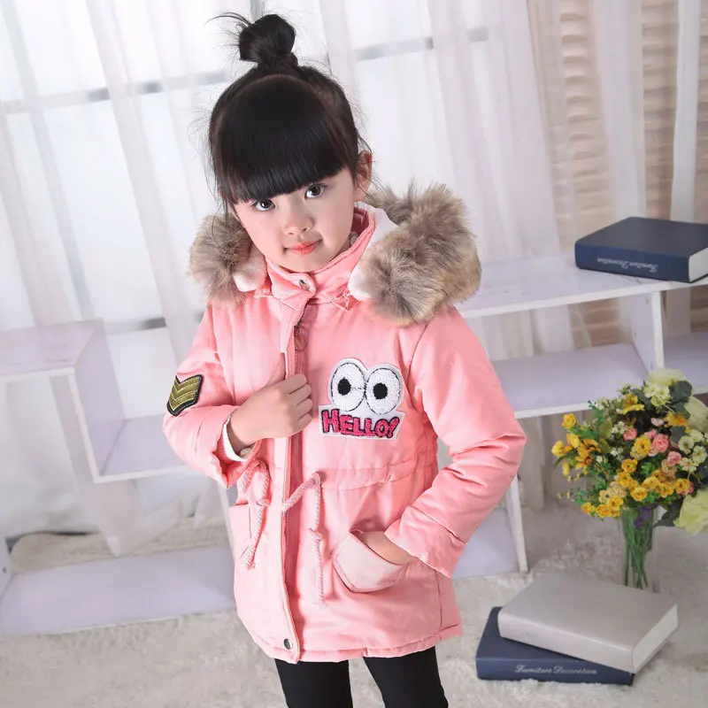 

New Winter Jackets for Girl Warm Coat Kids Clothes Snowsuit Outerwear Cartoon Children Clothing Baby Fur Hooded Parkas AA230