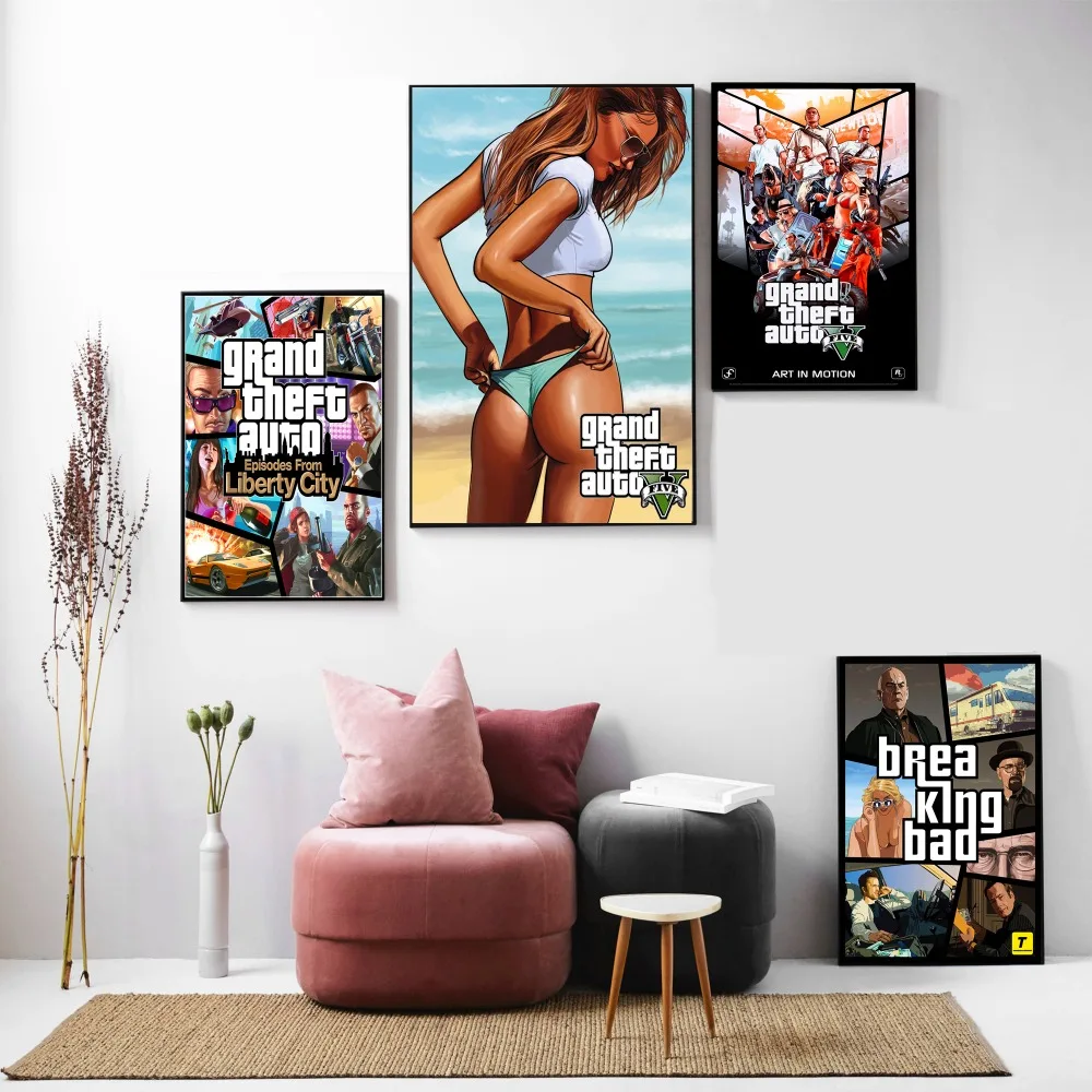 GTA 5 игра Винтаж Холст Искусство Печать Живопись Плакат Настенные картины для украшения дома Настенный декор подарки на год без рамки
