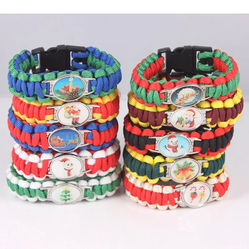

2017 Custom Paracord Bracelet Mix Christmas Charm Bracelet Outdoor Camping Survival Bangle Bracelet For Women Gift 10Pcs/lot