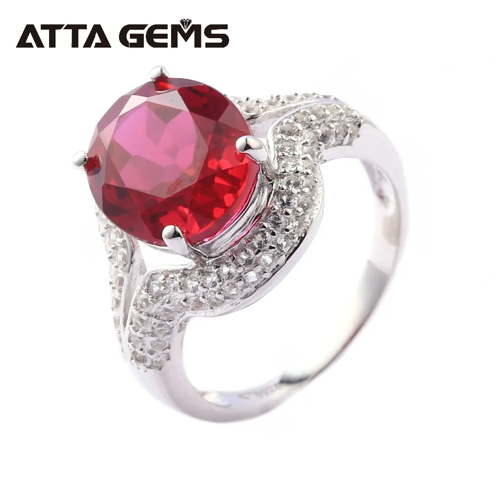 Red Ruby Sterling Silver Rings for Women 7 Carats Created Faced Ruby