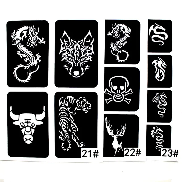 22pcs lot glitter tattoo stencil cool drawing templates for men wolf cool stencil