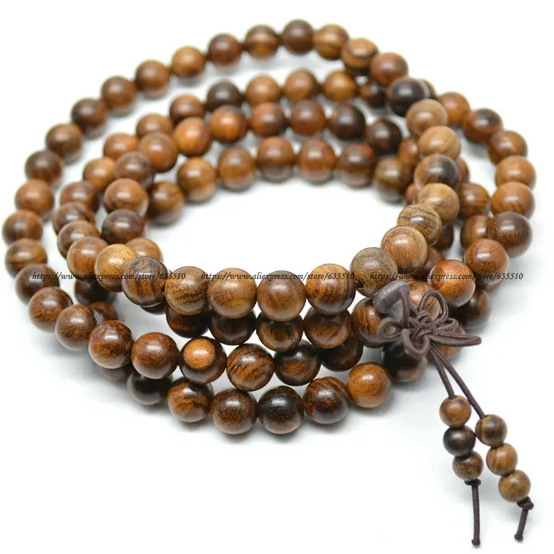 

Natural 8mm Palisander Wood Round Beads 108 Prayer Mala Bracelet Buddhist Jewelry