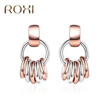 ROXI, модные серьги Aros, розовое золото, серебро, разноцветный круг, серьги для женщин, ювелирное изделие, серьги-гвоздики, геометрические, Brinco de gota feminino