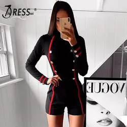 INDRESSME 2018 Новый женский, черный пикантные облегающие боди узкие красная линия с кнопкой Леди Мода праздничный комбинезон
