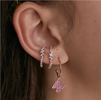 

simple geometric jewelry cz cluster long bar stud earring paved sparking bling cubic zirconia ear stud