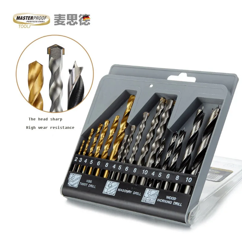 

16 household tools set screwdriver metal drill woodworking drill bit mud drill hardware tools