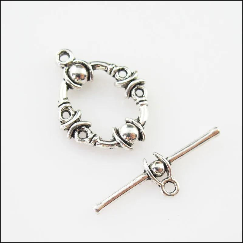 

New 6Sets Tibetan Silver Oval Circle Bracelet Toggle Clasps Connectors