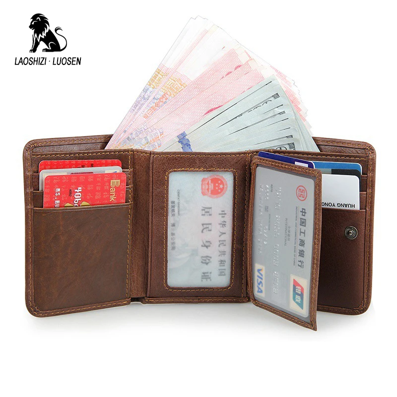 LAOSHIZI LUOSEN Wallet Men Genuine Leather Trifold Small Purse RFID ...