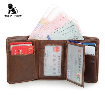 

LAOSHIZI LUOSEN Wallet Men Genuine Leather Trifold Small Purse RFID Wallet with Coin Pocket Cowhide Wallet for men Card Holder