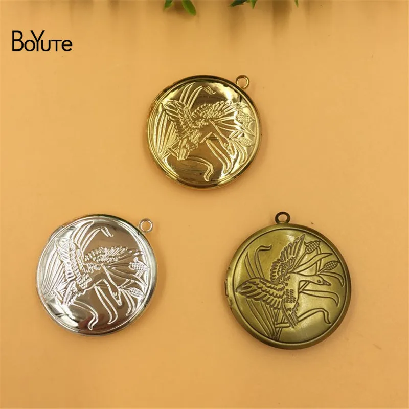 BoYuTe 10Pcs Round 326MM Metal Copper Swan Floating Locket Can Open Diy Memory Photo Locket Pendant (1)