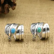 S925 Стерлинговое Серебро Ретро тайское серебряное бирюзовое кольцо с перьями для мужчин и женщин с открытым концом Takahashi Kagura Goro's Jewelry