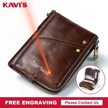 

KAVIS Rfid 100% Genuine Leather Crazy Horse Leather Wallet Men Small Walet Portomonee Male Cuzdan Short Mini Handy Coin Purse