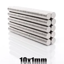 100 шт 10*1 мм N35 Супер Сильные Редкоземельные неодимовые магниты 10 мм* 1 мм круглый цилиндр постоянный лист 10х1 мм