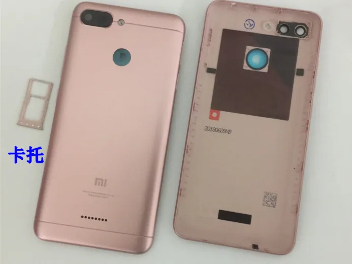 Металлическая задняя крышка батарейного отсека Замена корпуса для Xiaomi Redmi 6 с задней камерой стекло линзы с боковыми кнопками+ инструмент+ подарок - Цвет: pink