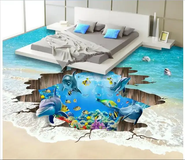 3 d lantai  kamar  tidur  kustom mural tahan air lantai  