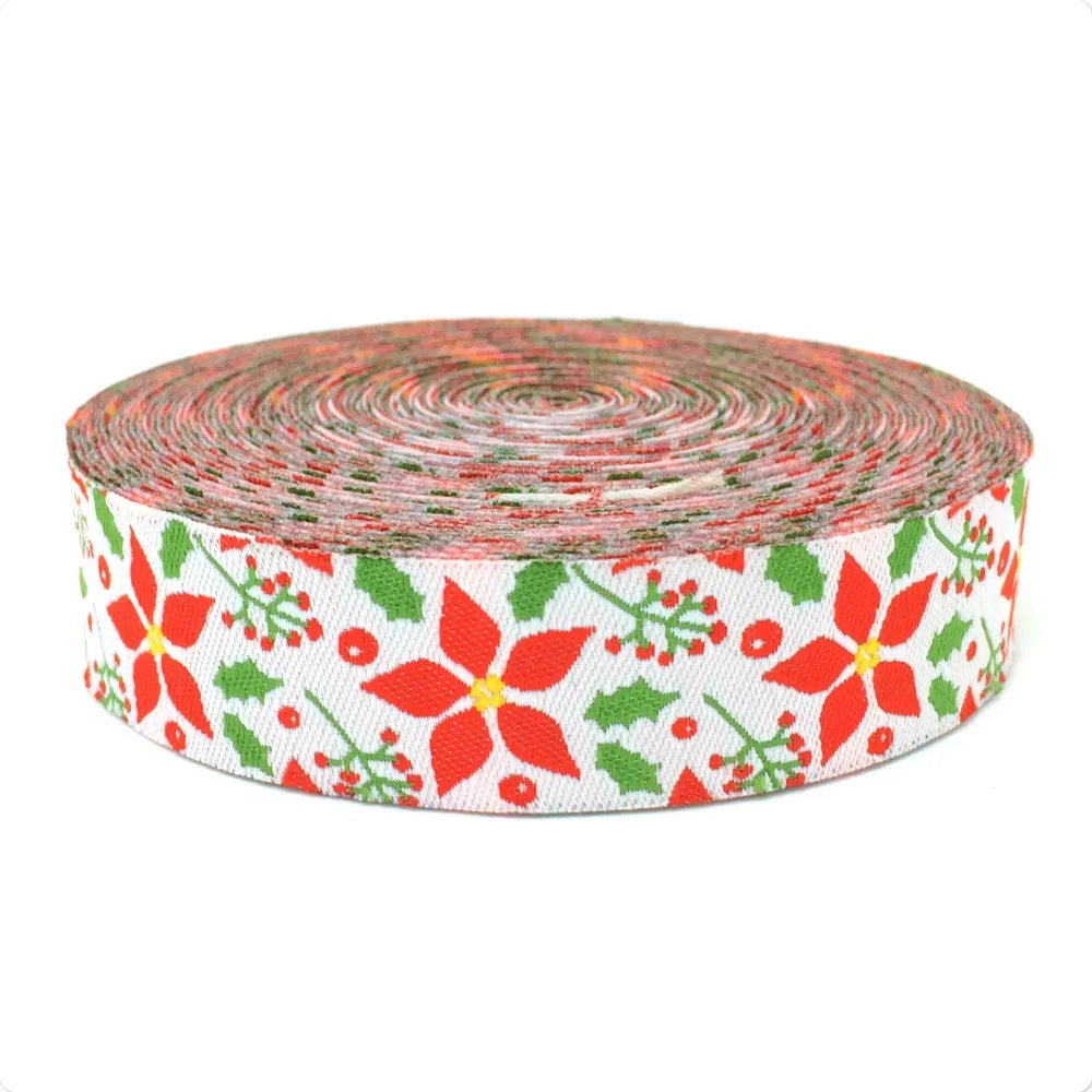 

NEW!!! 3/4'' 20mm 10 yards/sets Red Christmas flower Woven Jacquard ribbon diy Gift wrap dog chain accessories KTZD15091501