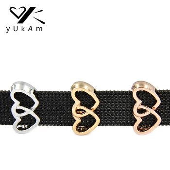 

YUKAM Jewelry Hollow Small Interlocking Double Hearts Slide Charms Keepers for Leather Mesh Keeper Bracelets Accessories Making