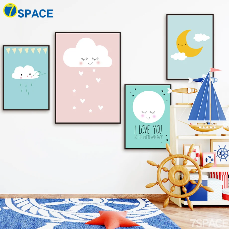 

Cartoon Moon Cloud Quotes Wall Art Canvas Painting Nordic Posters And Prints Nursery Canvas Poster Wall Pictures Kids Room Decor