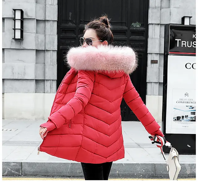 womens winter jackets and coats 2018 Parkas for women 4 Colors Wadded Jackets warm Outwear With a Hood Large Faux Fur Collar -