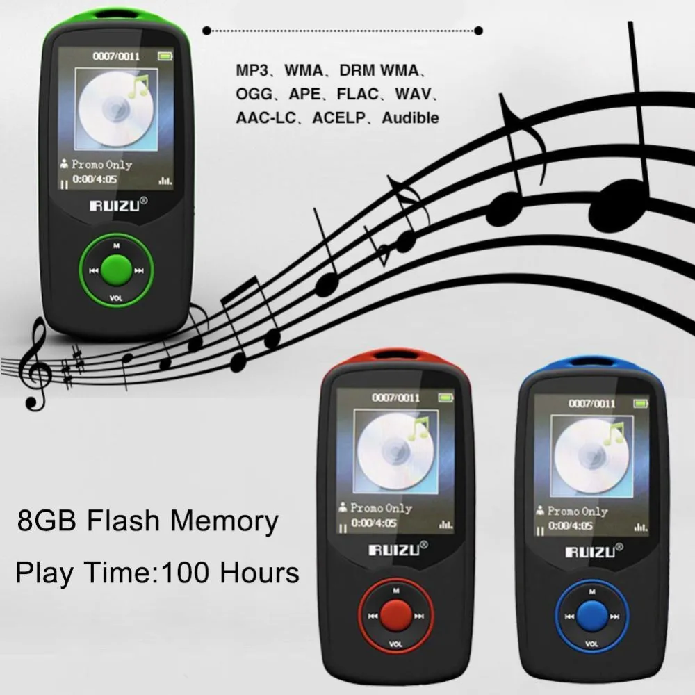 1," RUIZU TFT Bluetooth MP3 плеер Поддержка Разъем для карты TF 4G для хранения 100 часов Встроенный fm радио Электронная книга