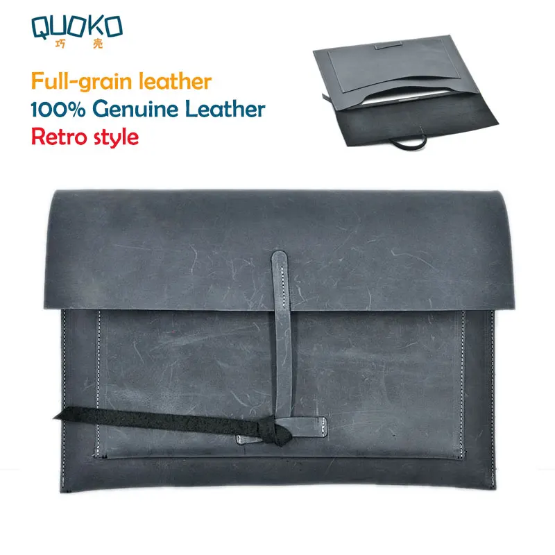 Ретро стиль сумка для ноутбука супер тонкий рукав чехол, полностью зернистый кожаный чехол для ноутбука Dell Xps 13/15