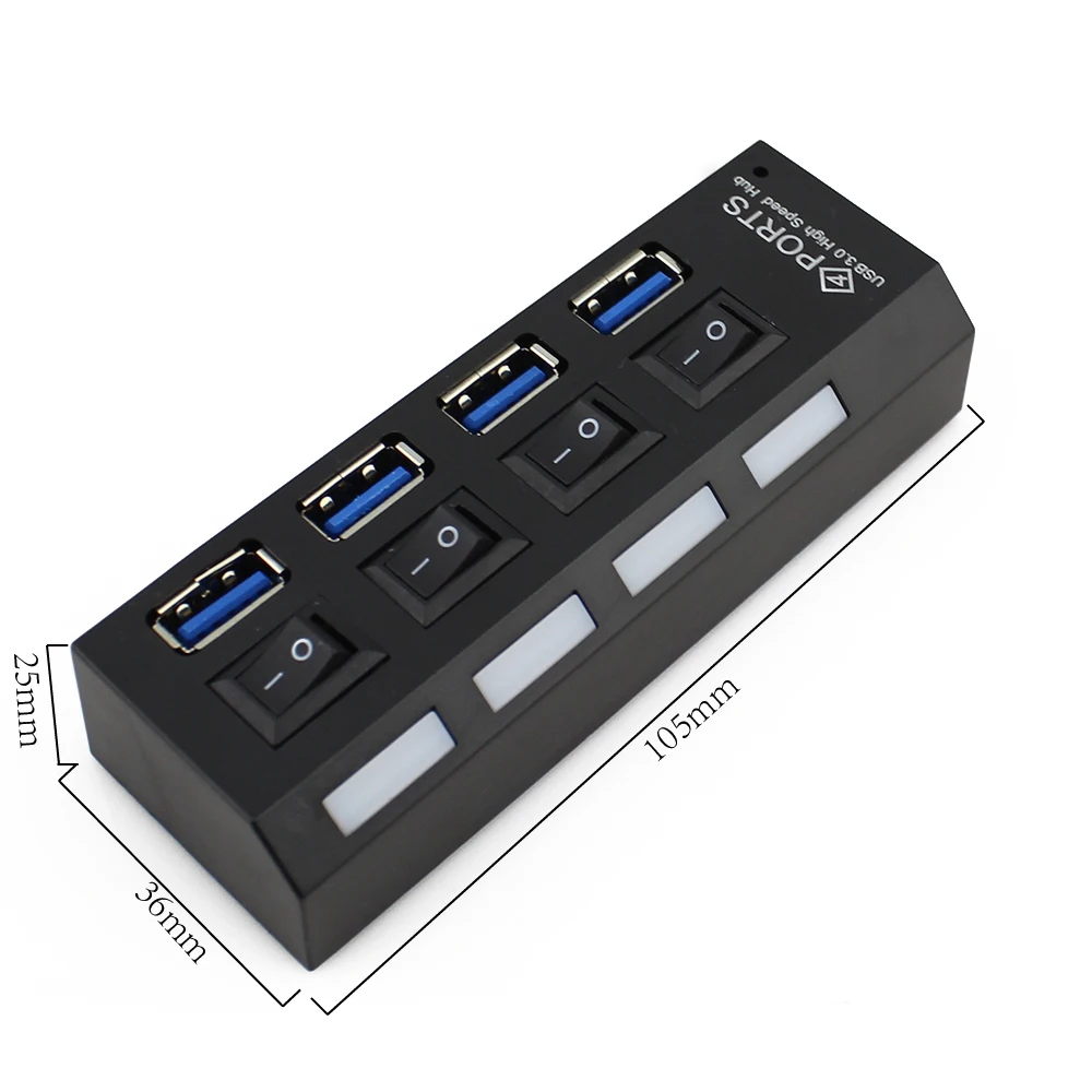 USB 3,0 концентратор Высокоскоростной 4 порта USB3.0 с DC 5 В/2A порт питания индивидуальные вкл/выкл переключатели USB разветвитель концентратор для MacBook ноутбука ПК