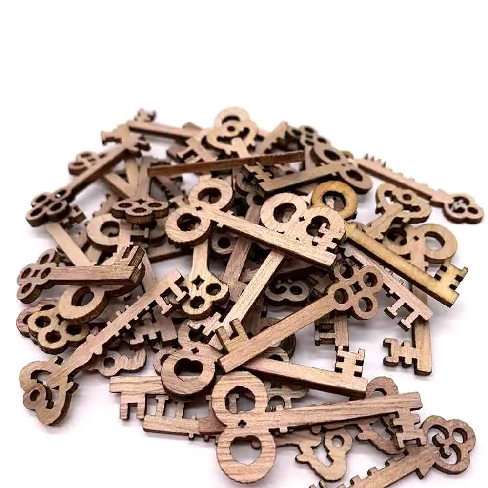 

50 Pcs Lock Key Wooden Confetti Mixed Style for Craft Wedding Party Favor Decor DIY Table DIY Crafts Christmas Decoration