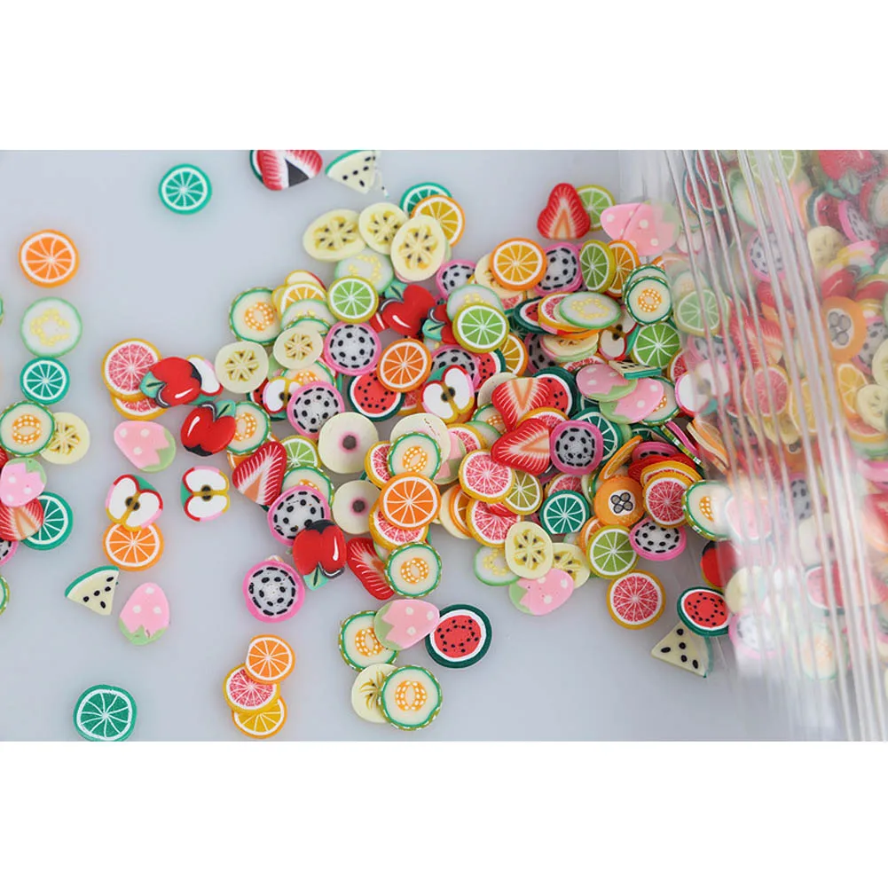 

1000PCS/Pack 3D Nail Art Decorations Fimo Canes Polymer Clay Canes Nail Stickers DIY 5mm Fruit Feather Slices Design
