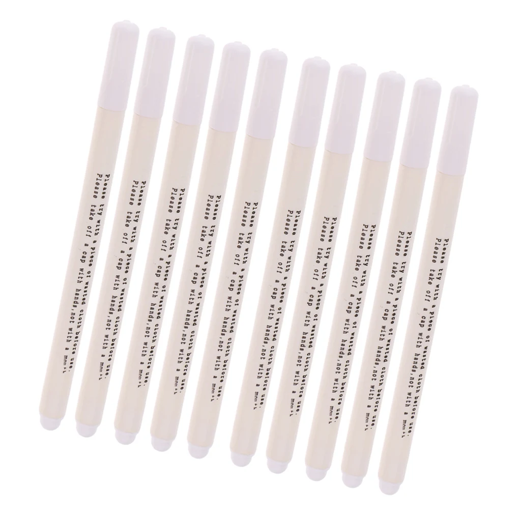 fityle 10Pcs DIY Air Erasable/Water Soluble Pen Temporary Marking for Fabric Cloth White