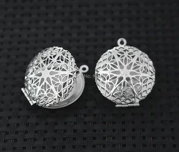 

32*27mm Round Stainless Steel Locket Pendant Charms Filigree Essential Oil Aromatherapy Diffuser Perfume photo Locket Pendant