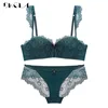 New Fashion Green Brassiere Deep V Push Up Bra Set Thick Cotton A B C Cup Women Bras Lingerie Set Lace Sexy Underwear Black ► Photo 3/6