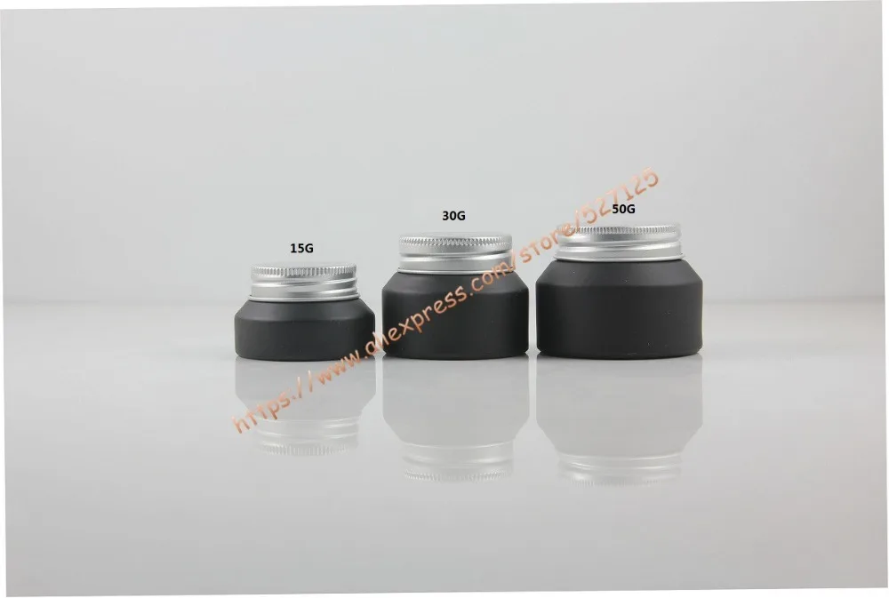 Download 15g black frosted glass cream jar with matte silver aluminum lid,cosmetic jar,glass jar or cream ...