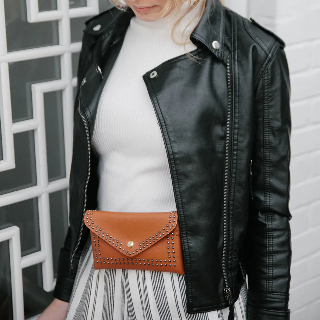 Модная женская сумка-мессенджер Heouty с заклепками на застежке, одноцветная сумка-мессенджер, нагрудные сумки на пояс, черные, новые, белые