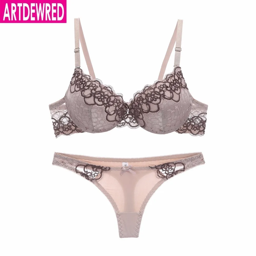 high-end brand New Arrival lace bra set push up underwear set women panties thin thick cup hollow lace intimates bras lingerie lace bra set