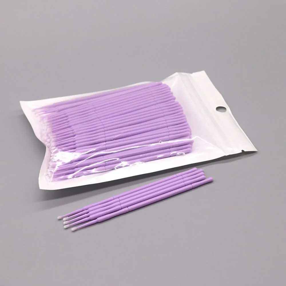 100 шт./лот, микро-щетка, ватные палочки, для бровей с ресницами, губами, для чистки ушей, косметические ватные палочки, мягкие чистые палочки, инструмент для макияжа - Цвет: purple