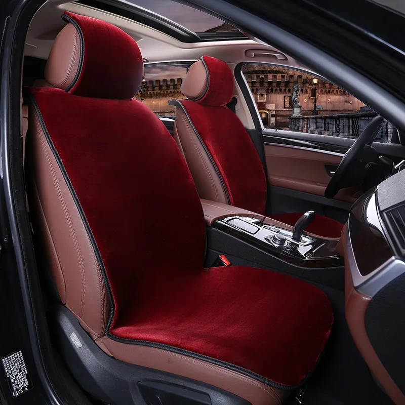 KAWOSEN чехол из искусственного меха для 5 сидений, милые аксессуары для салона автомобиля, чехлы для подушек, зимние плюшевые чехлы для сидений FFSC01 - Название цвета: Wine Seat Cover