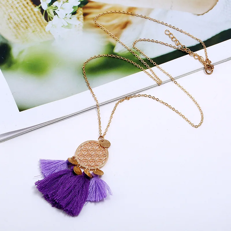 LZHLQ длинное кистовое ожерелье для женская одежда в винтажном стиле эффектное модное ожерелье Этнические милые ювелирные изделия - Окраска металла: Purple
