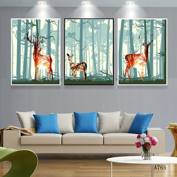 

3 pieces HD painting picture decorative painting wapiti in forest on canvas for home decor and wallpaper