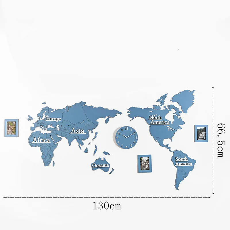 Новые деревянные цифровые настенные часы DIY 3D Карта мира с 3 шт. фоторамкой для гостиной декоративные большие размеры настенные часы 130 см* 60 см - Цвет: 7
