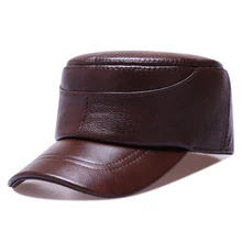 Для мужчин/Для женщин армии Hat кожа военных фуражках Повседневное черный/коричневый капитанские шляпы Ретро Осень/Зима Роскошные классический плоский верх шапки
