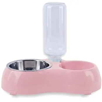 A small pink 2 в 1 миска для собак из нержавеющей стали, контейнер для кошек, двойные кормушки для домашних животных, автоматическая Интерактивная бутылочка для питья - Цвет: A small pink