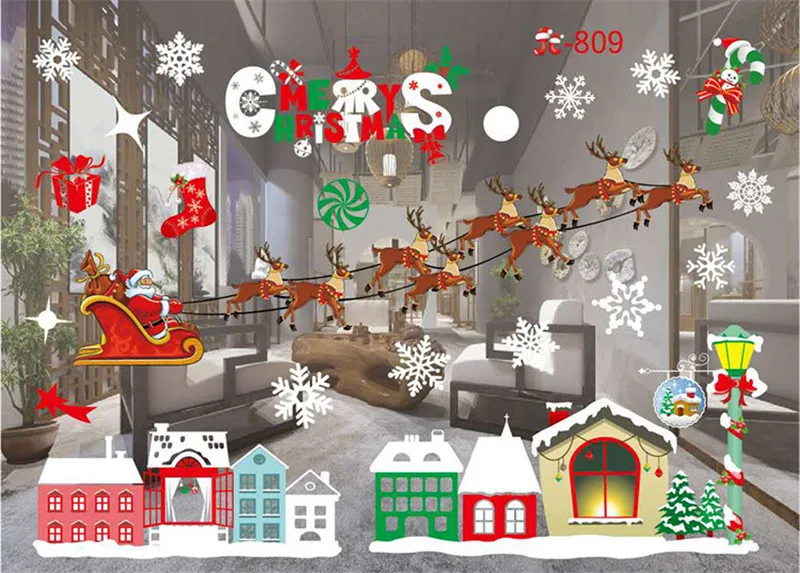 Год, Рождество, домашний декор, настенная наклейка, оконная наклейка, снежинка, Санта, наклейки на окна, рождественские наклейки на стену для детской комнаты - Цвет: C9