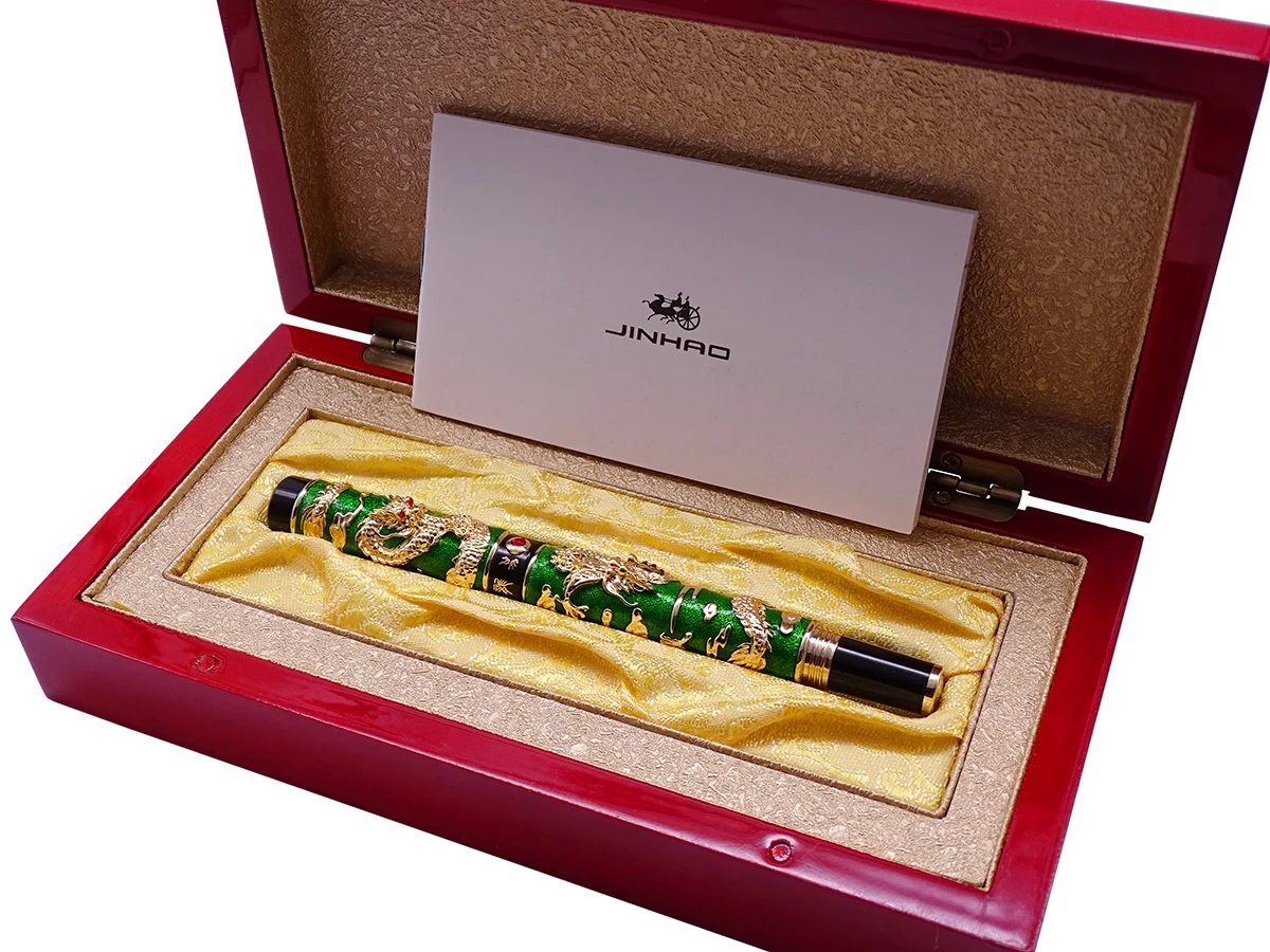 Роскошная ручная Шариковая ручка Jinhao, зеленая перегородчатая ручка с двойным драконом, подарочная ручка для бизнес-выпускника