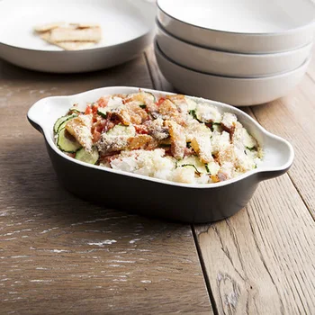 

Dishes & Plates Ceramic baking mould Oven cake pizza baking plate Double ear pottery baked dish Ceramic Baking pan YS07